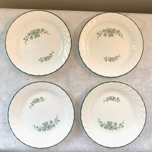 Corelle 7.25" Salad Plates Green Ivy White Good Set of 4 Scalloped Swirl Rim